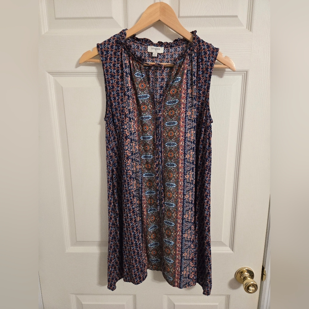 Umgee Blue And Pink Boho Sleeveless Mini Dress Long Tunic Size Small